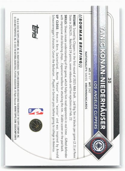 2025-26 Bowman #30 Yanic Konan Niederhäuser