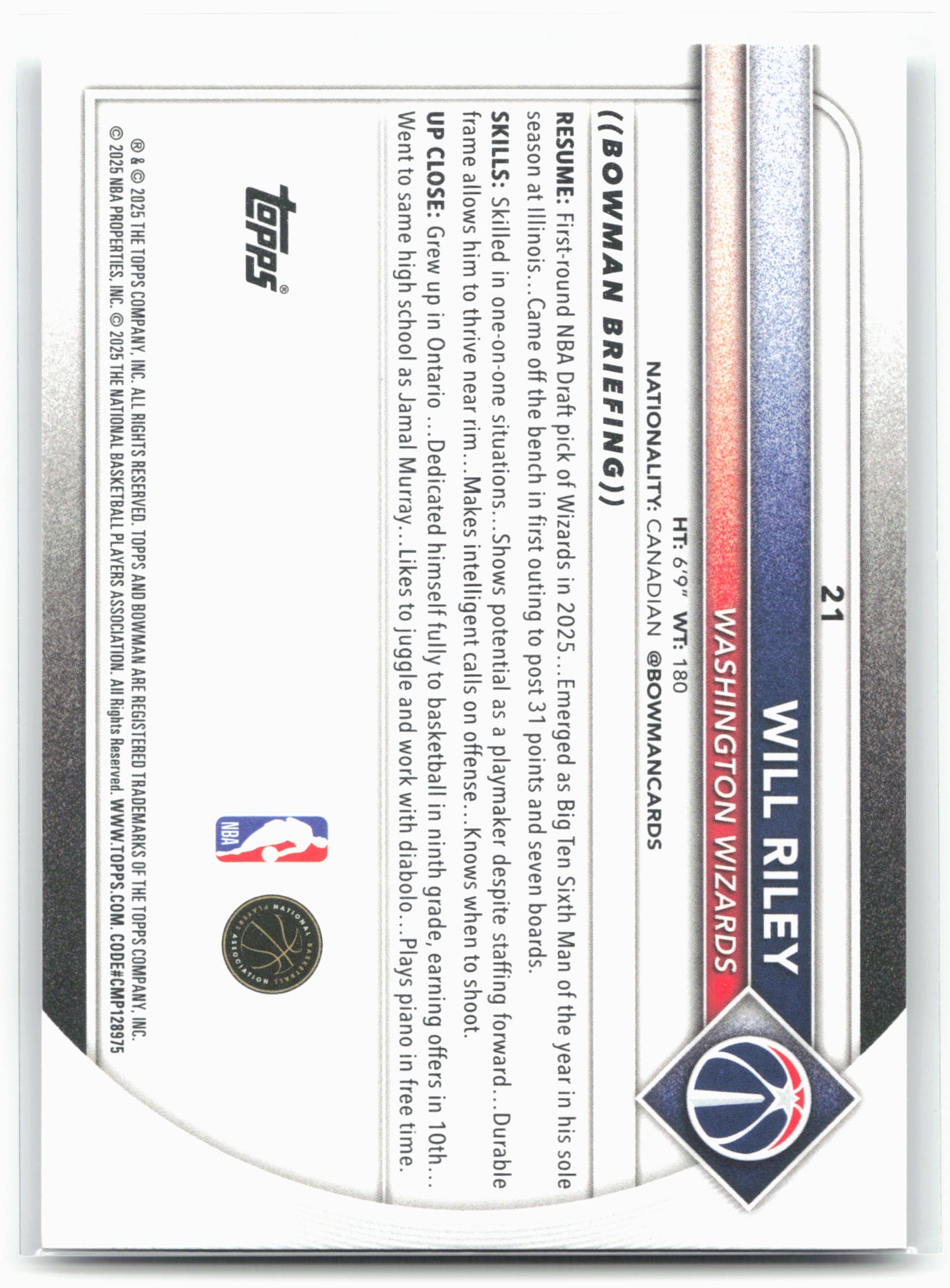 2025-26 Bowman #21 Will Riley