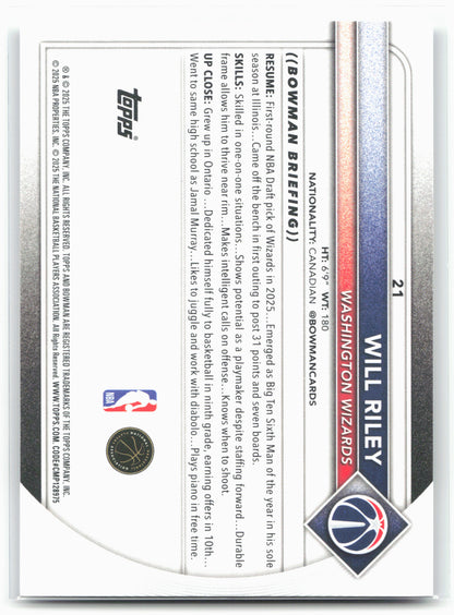 2025-26 Bowman #21 Will Riley