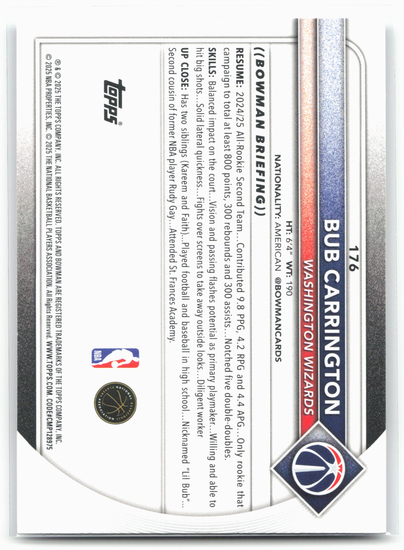 2025-26 Bowman #176 Bub Carrington
