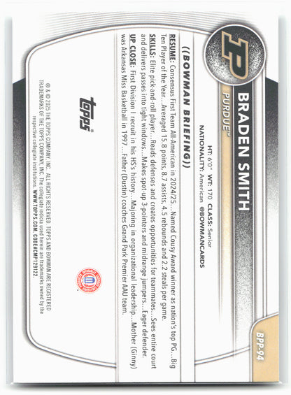 2025-26 Bowman #BPP-94 Braden Smith Prospects 27948