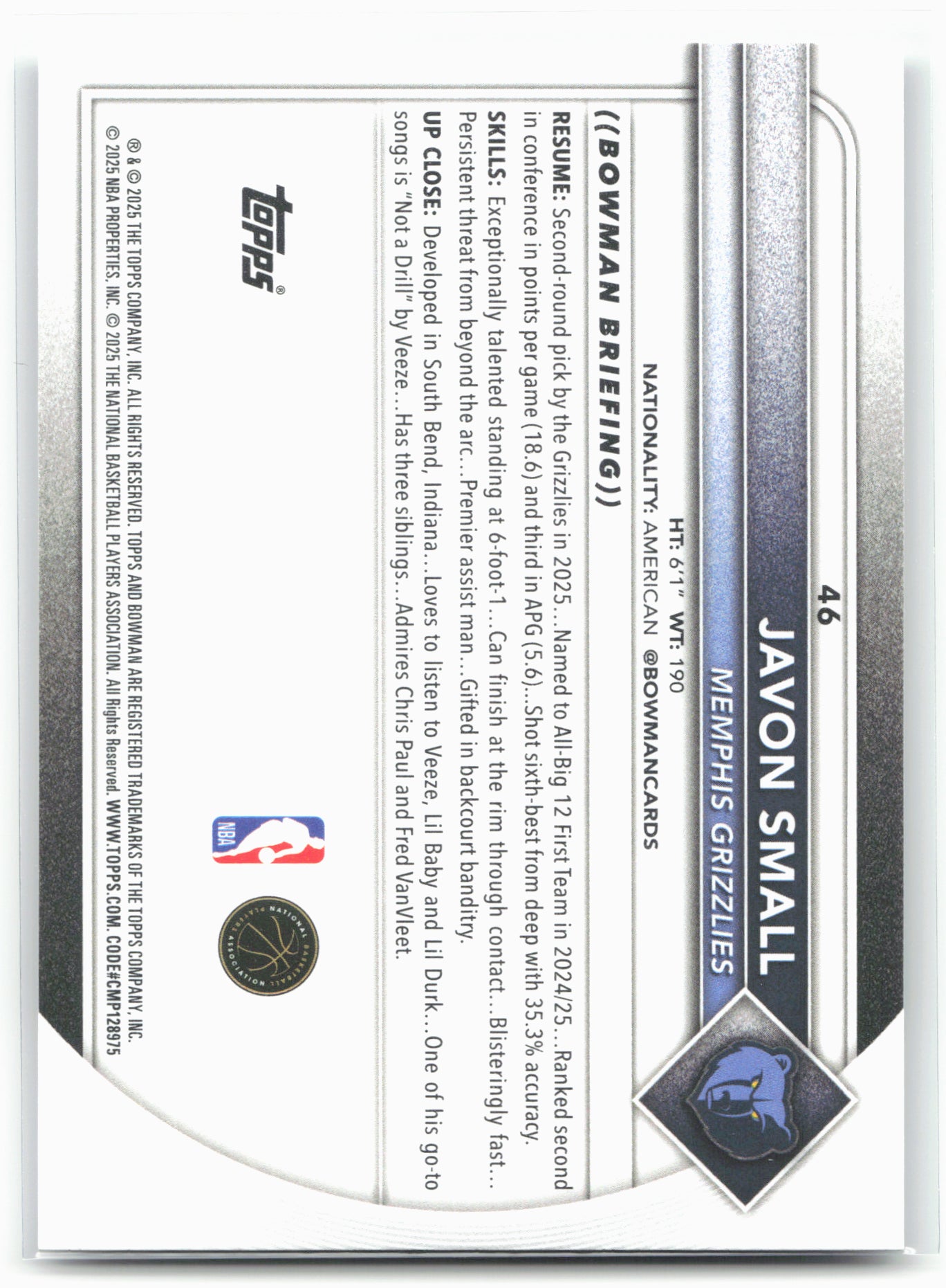 2025-26 Bowman #46 Javon Small