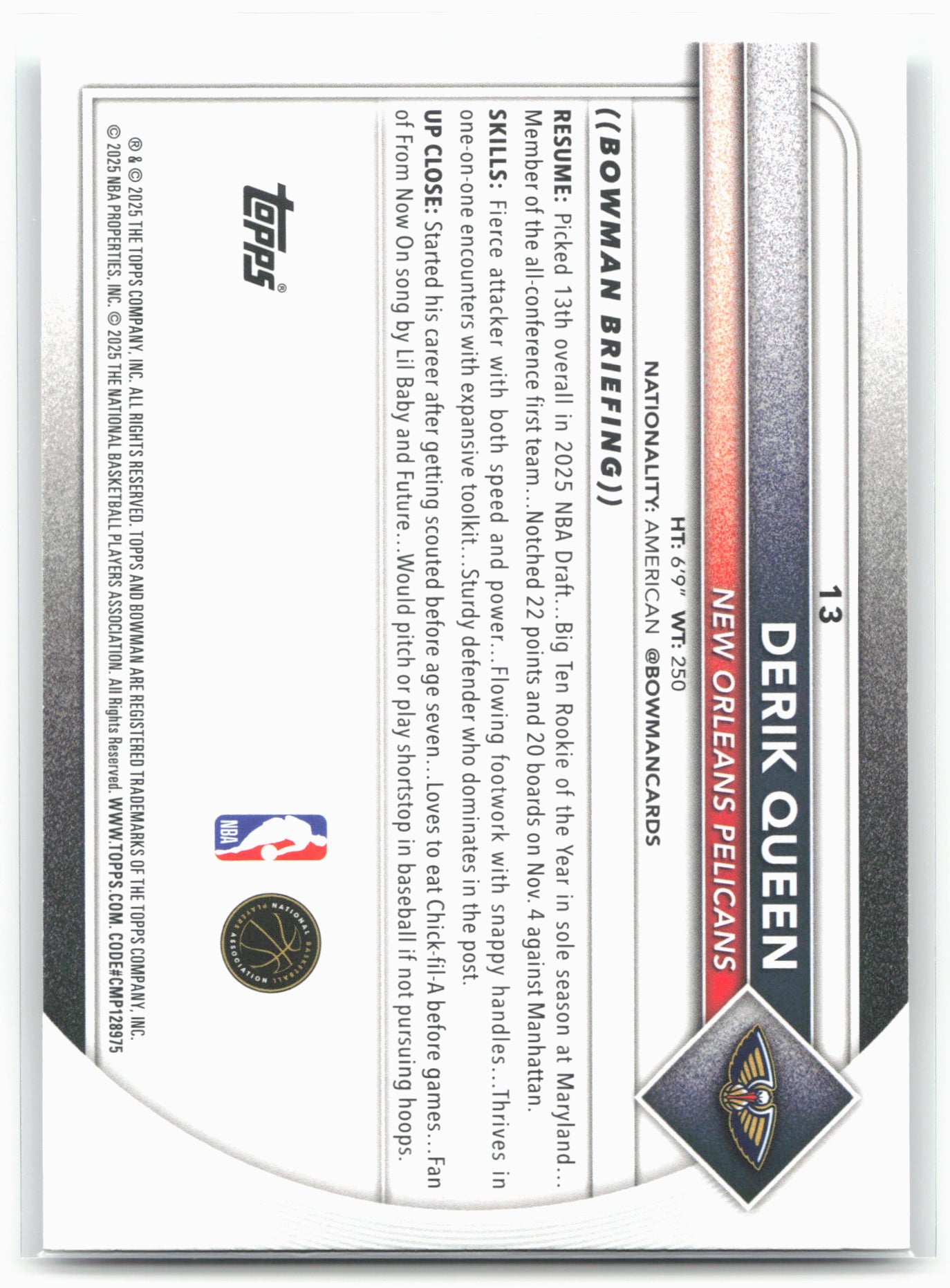 2025-26 Bowman #13 Derik Queen