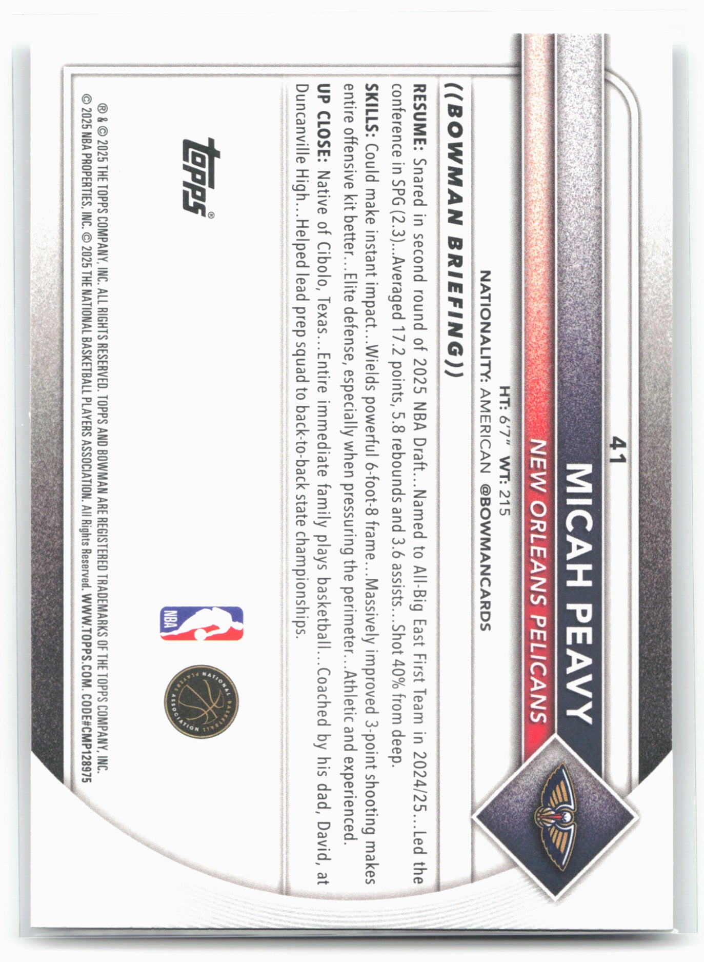 2025-26 Bowman #41 Micah Peavy
