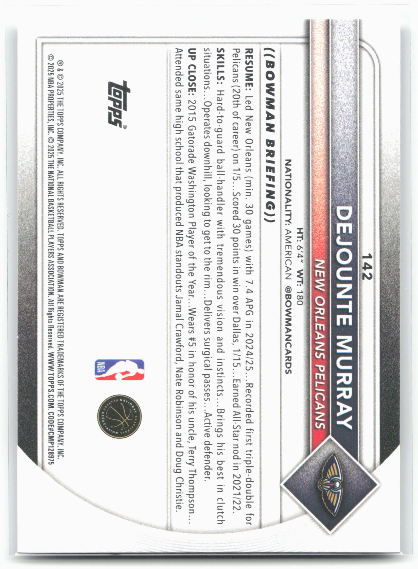 2025-26 Bowman #142 Dejounte Murray