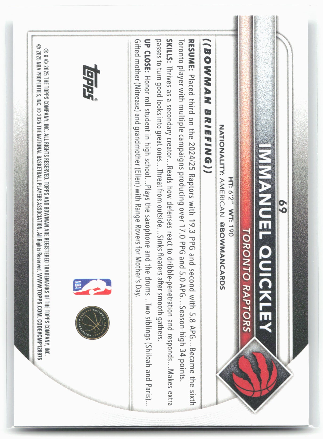 2025-26 Bowman #69 Immanuel Quickley