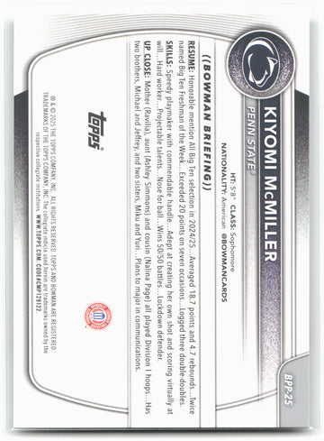 
2025-26 Bowman #BPP-25 Kiyomi McMiller Prospects
