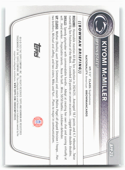 2025-26 Bowman #BPP-25 Kiyomi McMiller Prospects