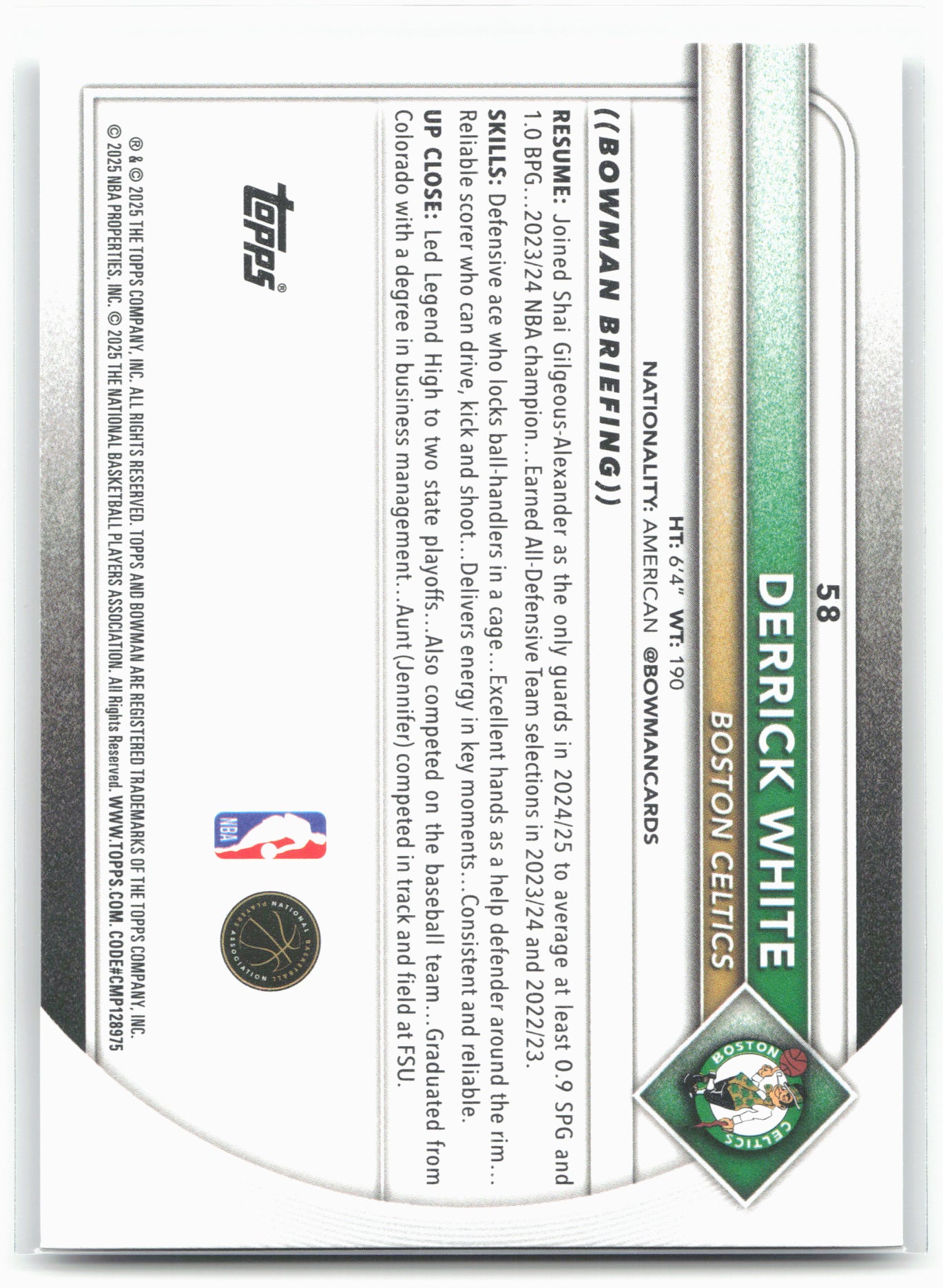 2025-26 Bowman #58 Derrick White