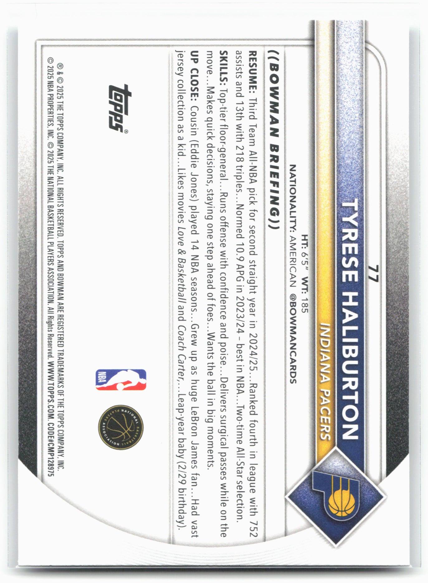 2025-26 Bowman #77 Tyrese Haliburton