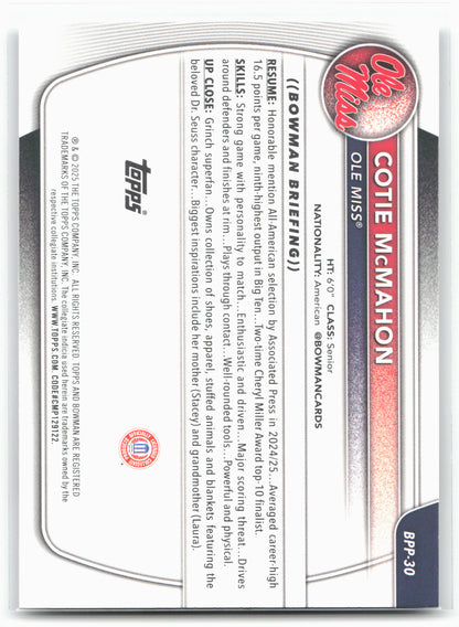 2025-26 Bowman #BPP-30 Cotie McMahon Prospects