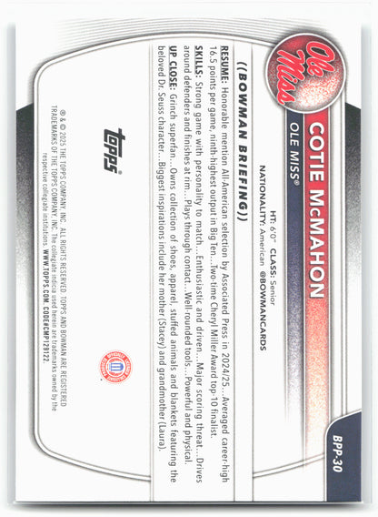 2025-26 Bowman #BPP-30 Cotie McMahon Prospects 27969
