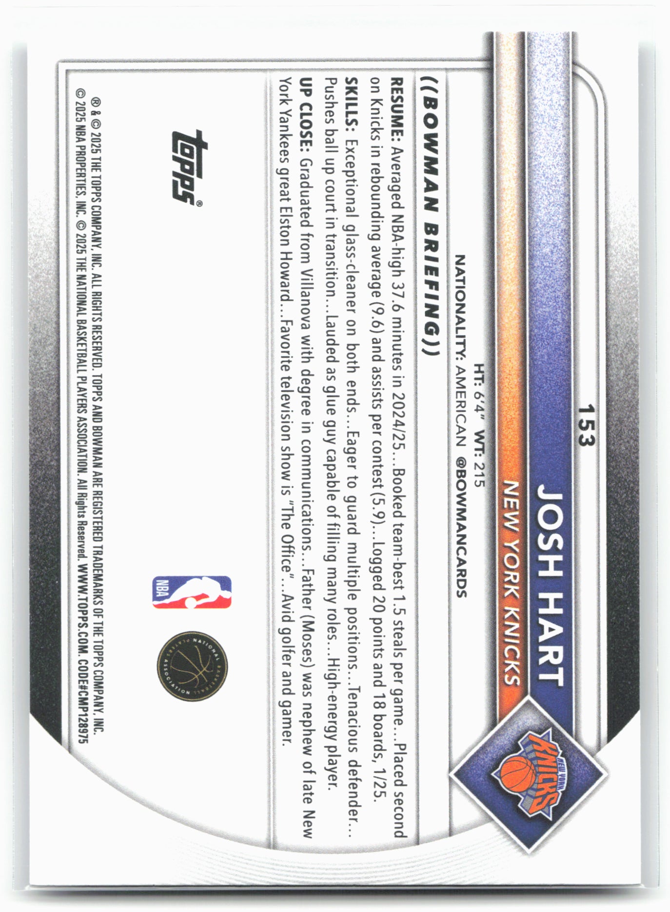 2025-26 Bowman #153 Josh Hart