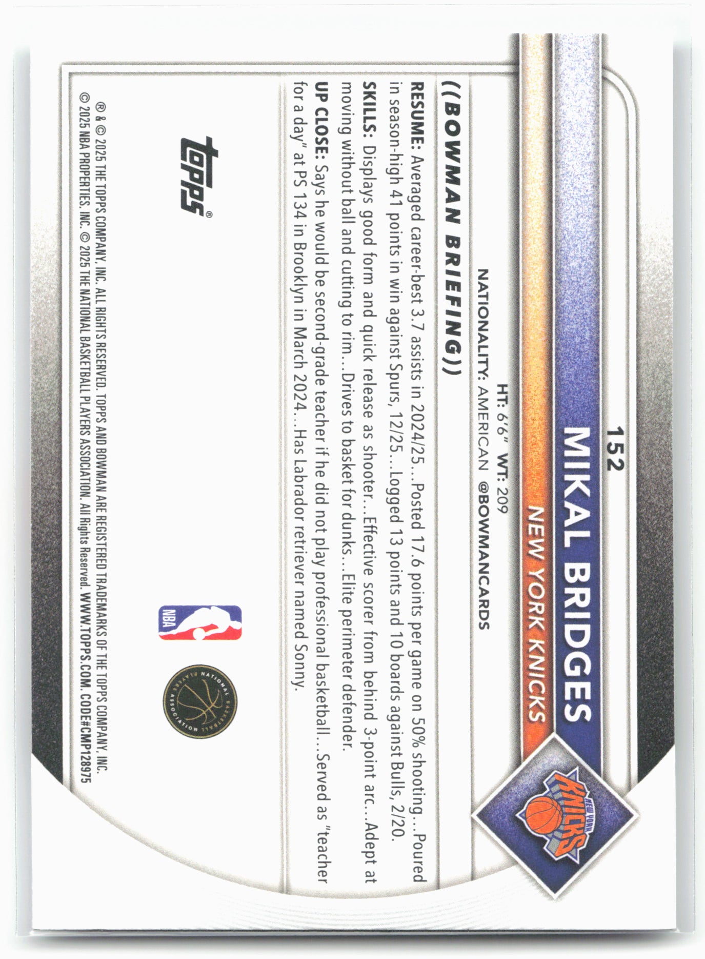 2025-26 Bowman #152 Mikal Bridges