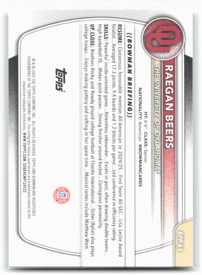 2025-26 Bowman #BPP-65 Raegan Beers Prospects 27973
