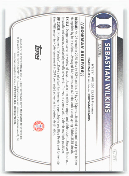 2025-26 Bowman #BPP-99 Sebastian Wilkins Prospects