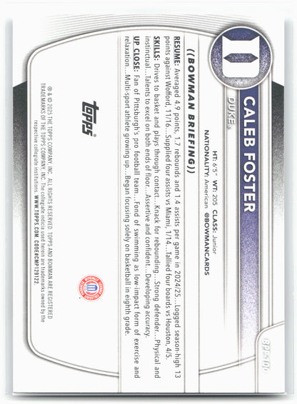 2025-26 Bowman #BPP-100 Caleb Foster Prospects 27976