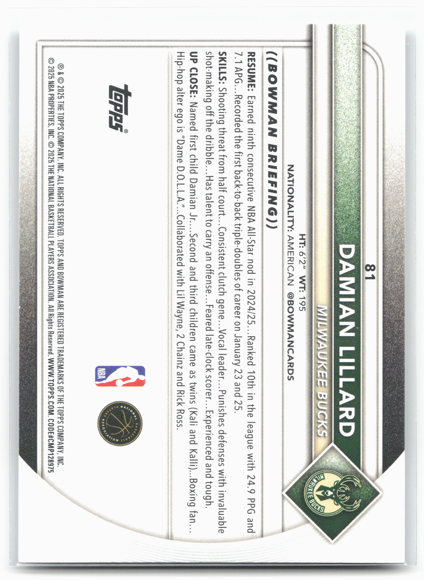 2025-26 Bowman #81 Damian Lillard