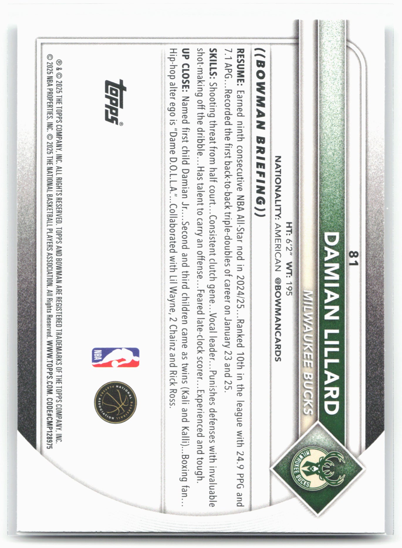 2025-26 Bowman #81 Damian Lillard 27978