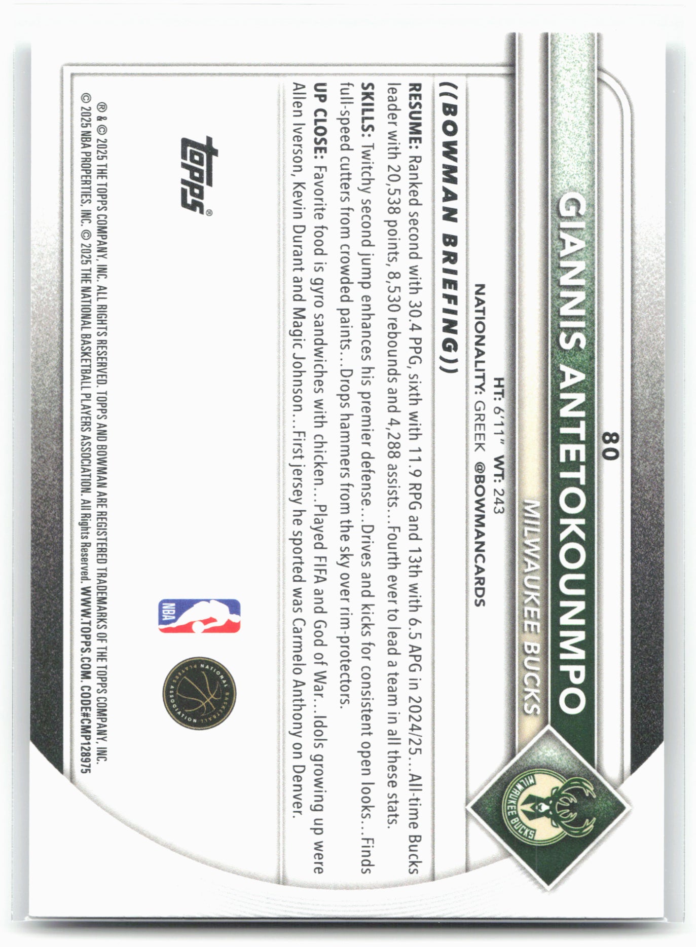 2025-26 Bowman #80 Giannis Antetokounmpo
