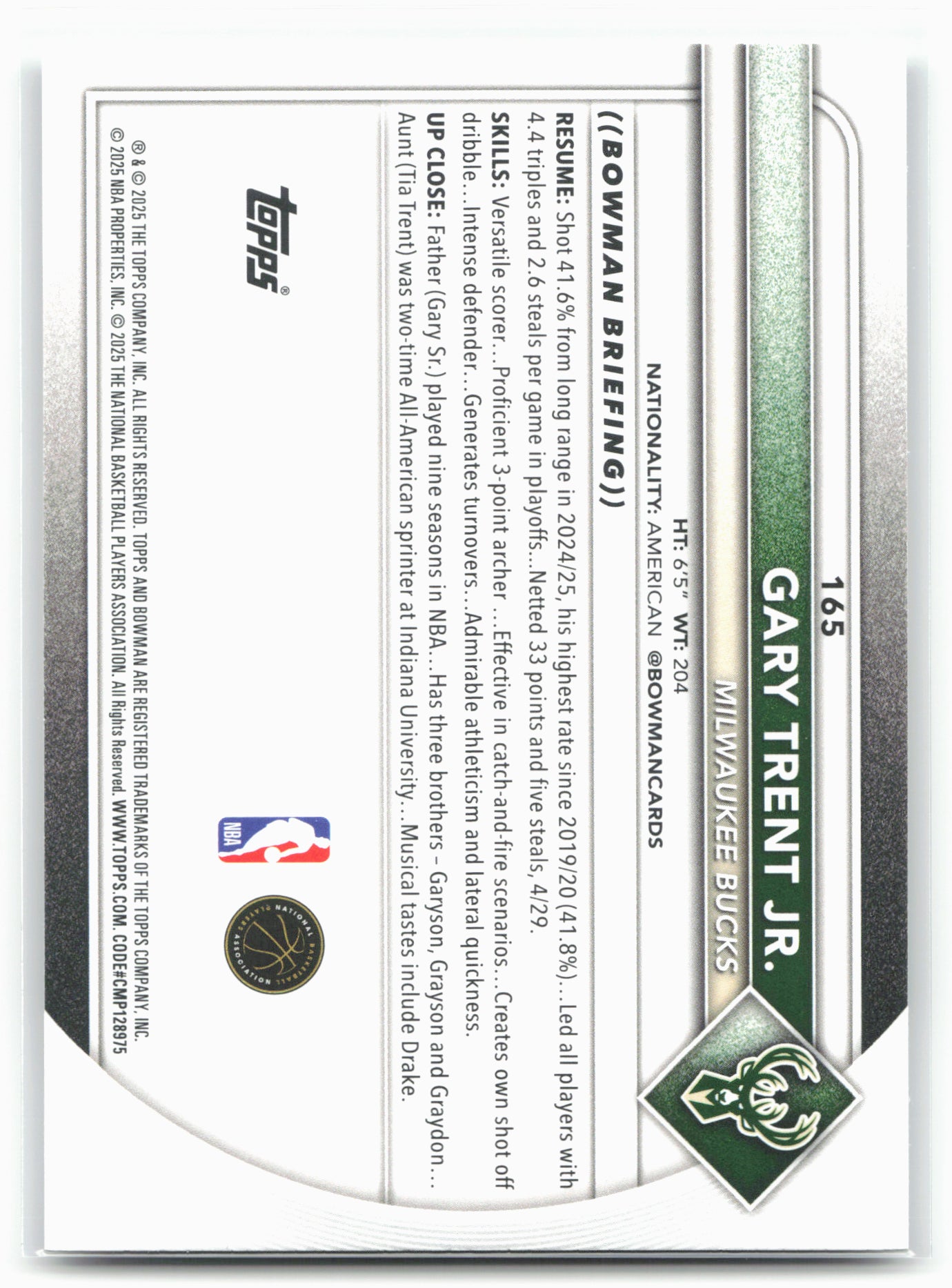 2025-26 Bowman #165 Gary Trent Jr.