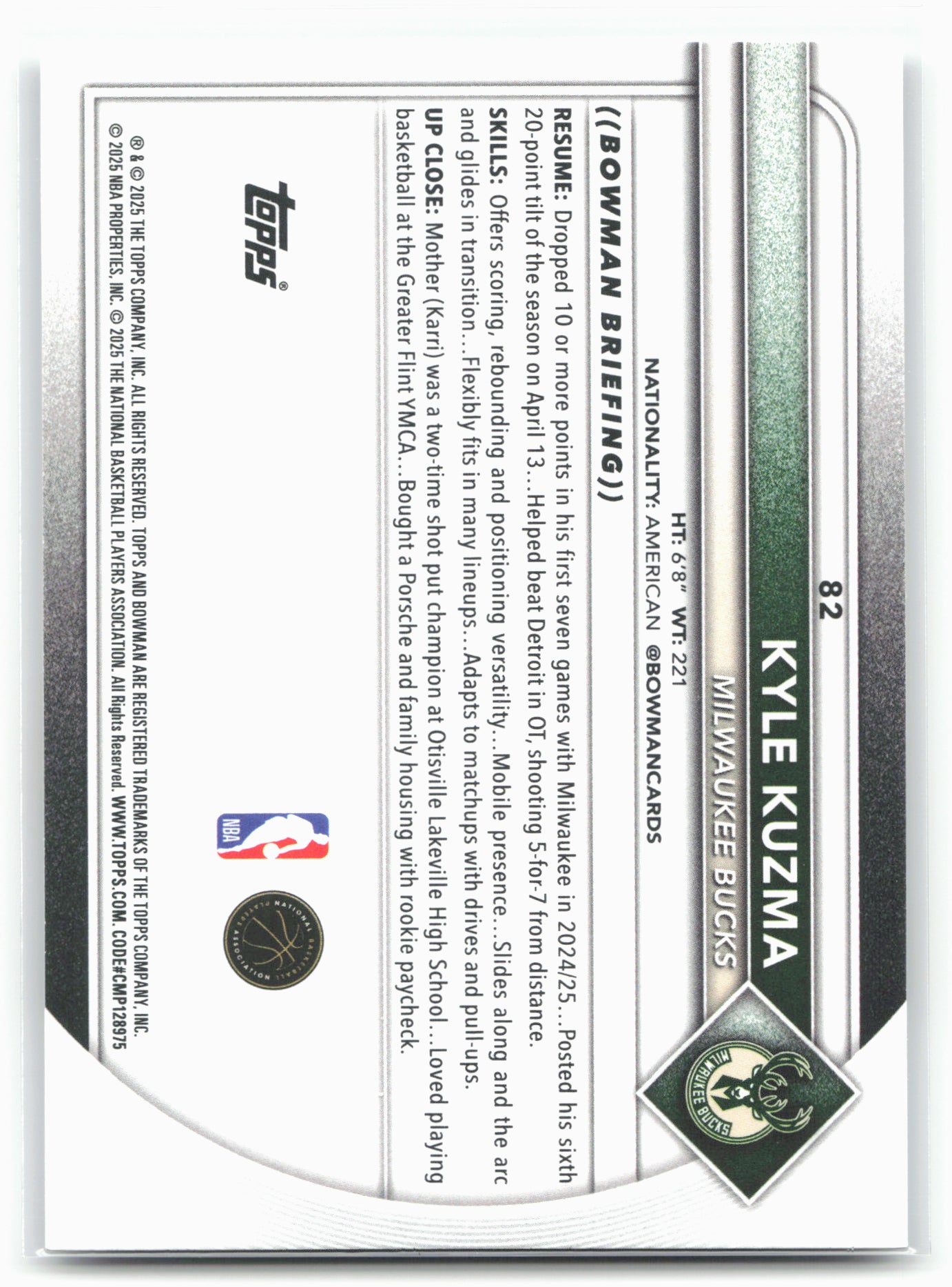 2025-26 Bowman #82 Kyle Kuzma