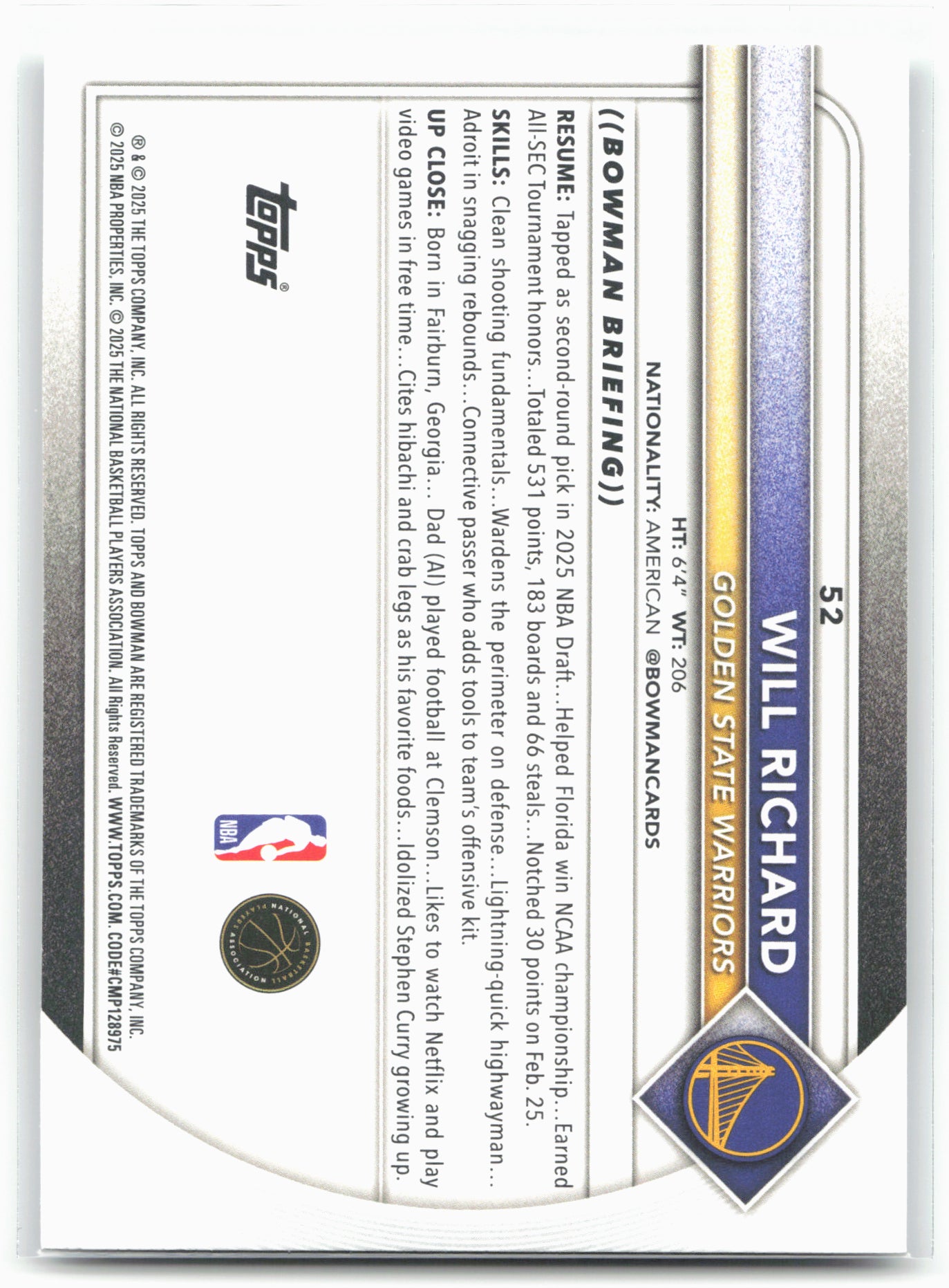 2025-26 Bowman #52 Will Richard