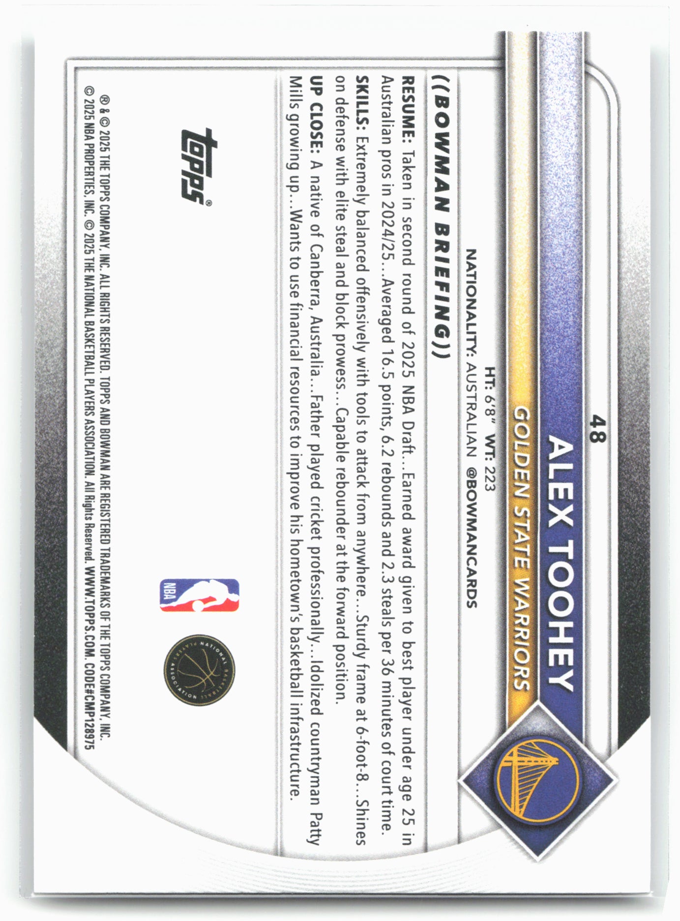 2025-26 Bowman #48 Alex Toohey