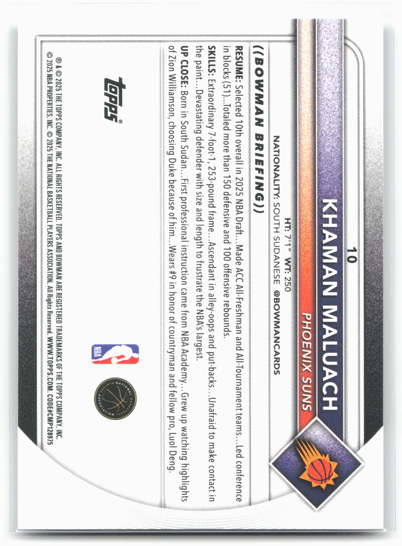 2025-26 Bowman #10 Khaman Maluach
