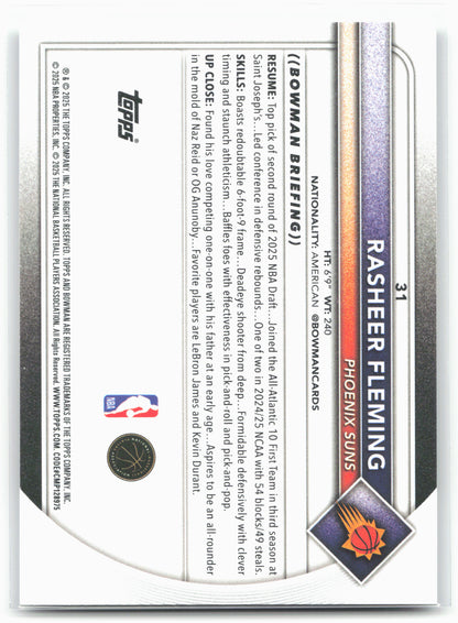 2025-26 Bowman #31 Rasheer Fleming