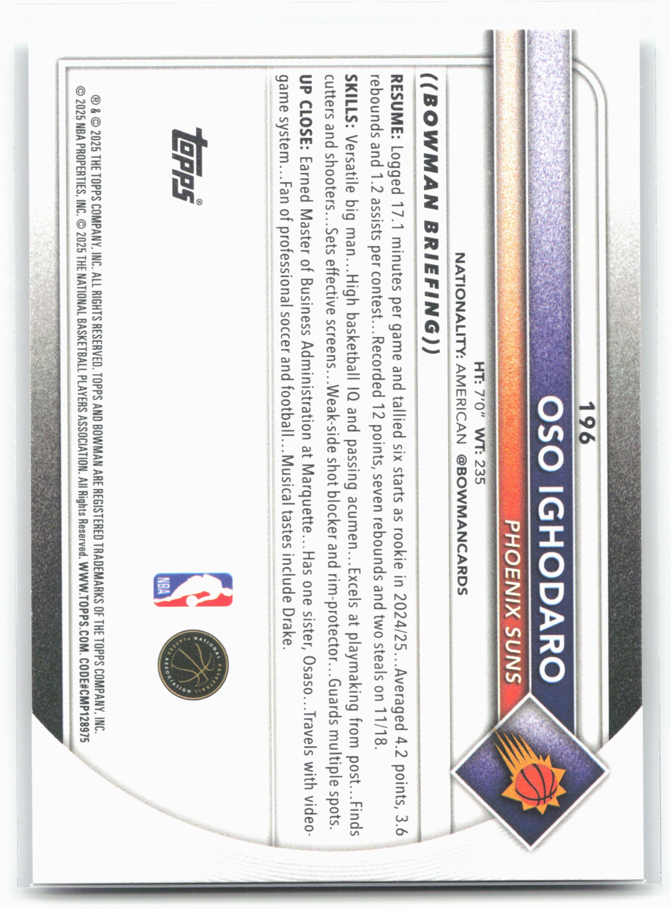 2025-26 Bowman #196 Oso Ighodaro