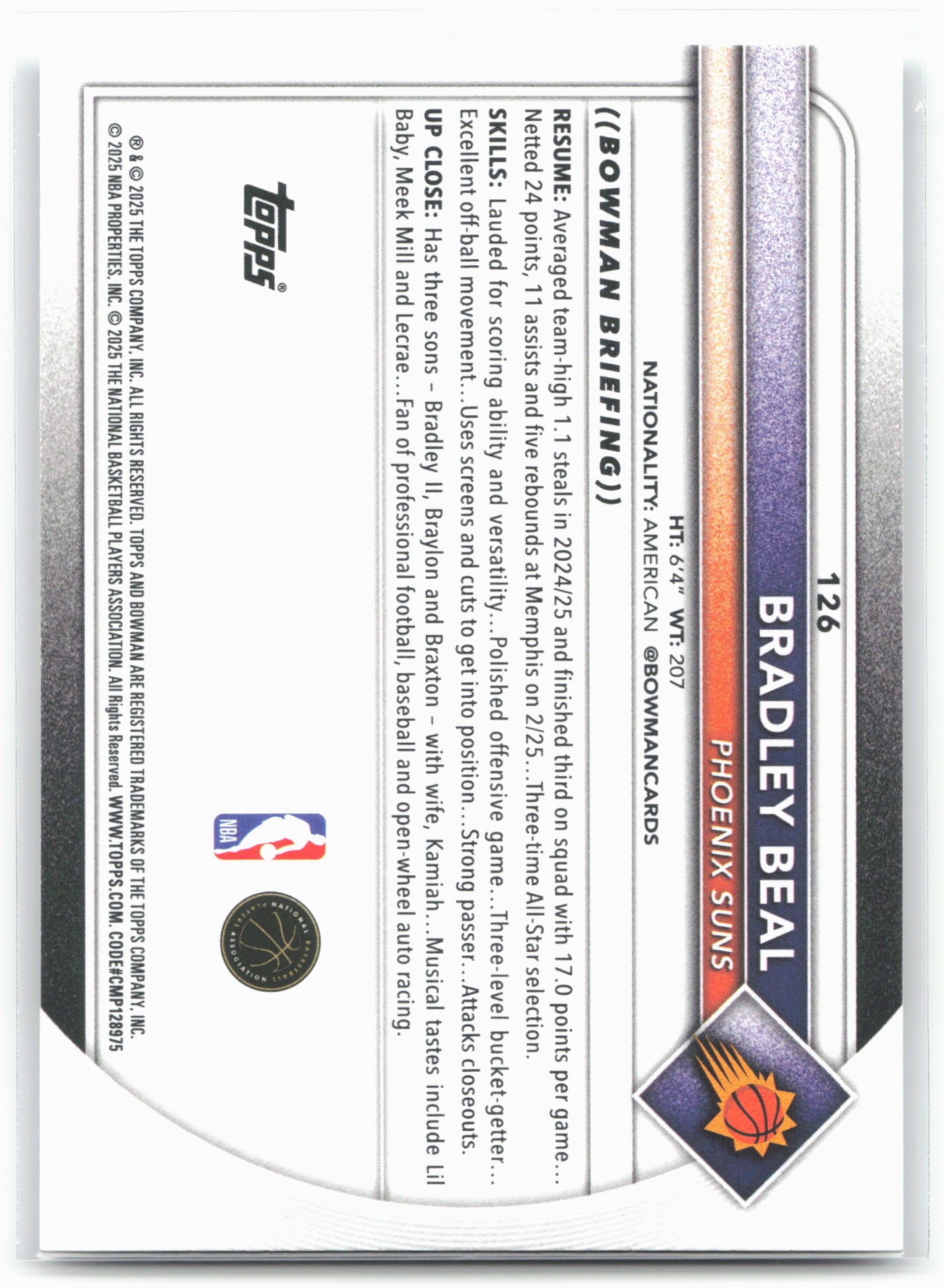 2025-26 Bowman #126 Bradley Beal
