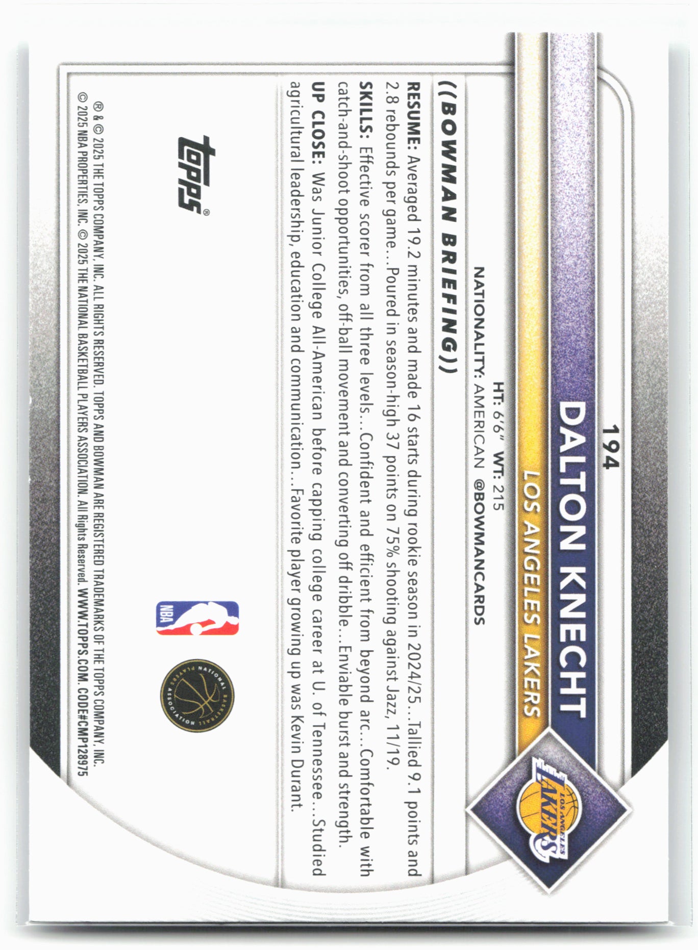 2025-26 Bowman #194 Dalton Knecht