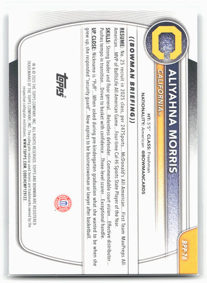 2025-26 Bowman #BPP-76 Aliyahna Morris Prospects