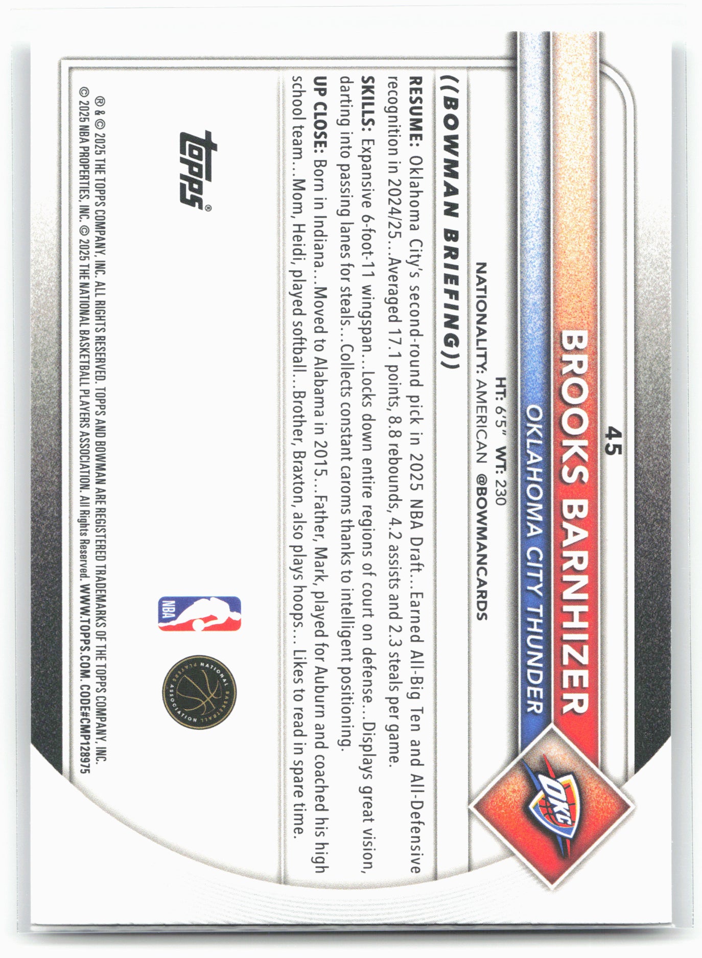 2025-26 Bowman #45 Brooks Barnhizer