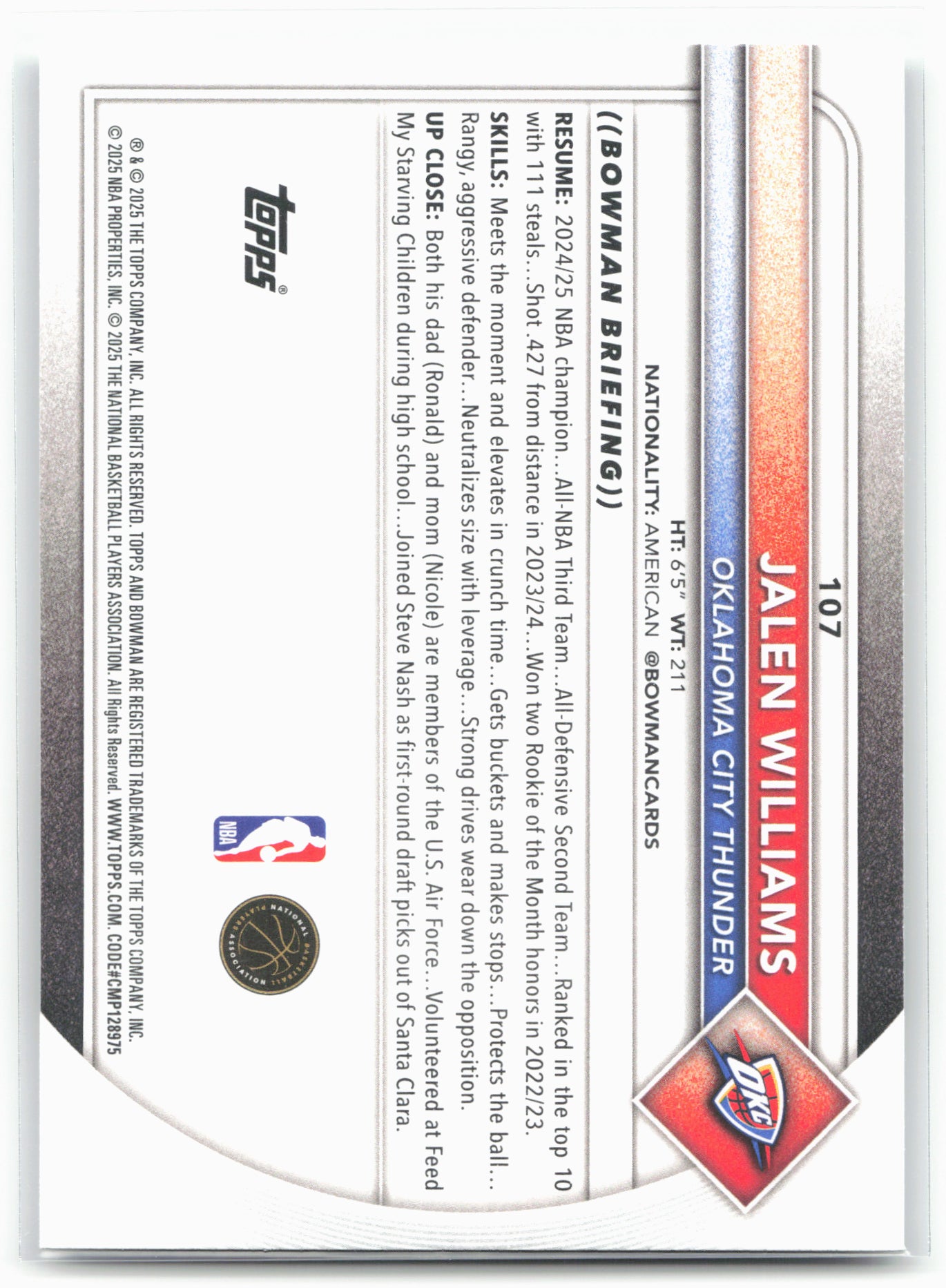 2025-26 Bowman #107 Jalen Williams