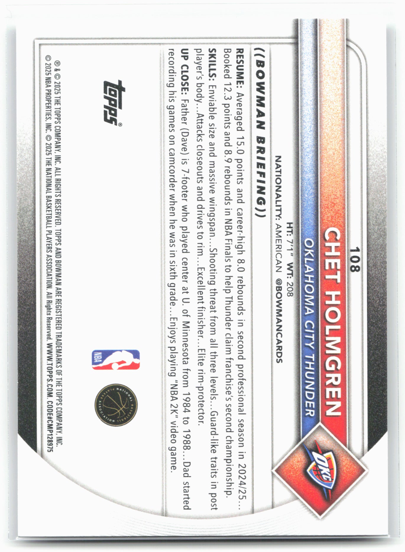 2025-26 Bowman #108 Chet Holmgren