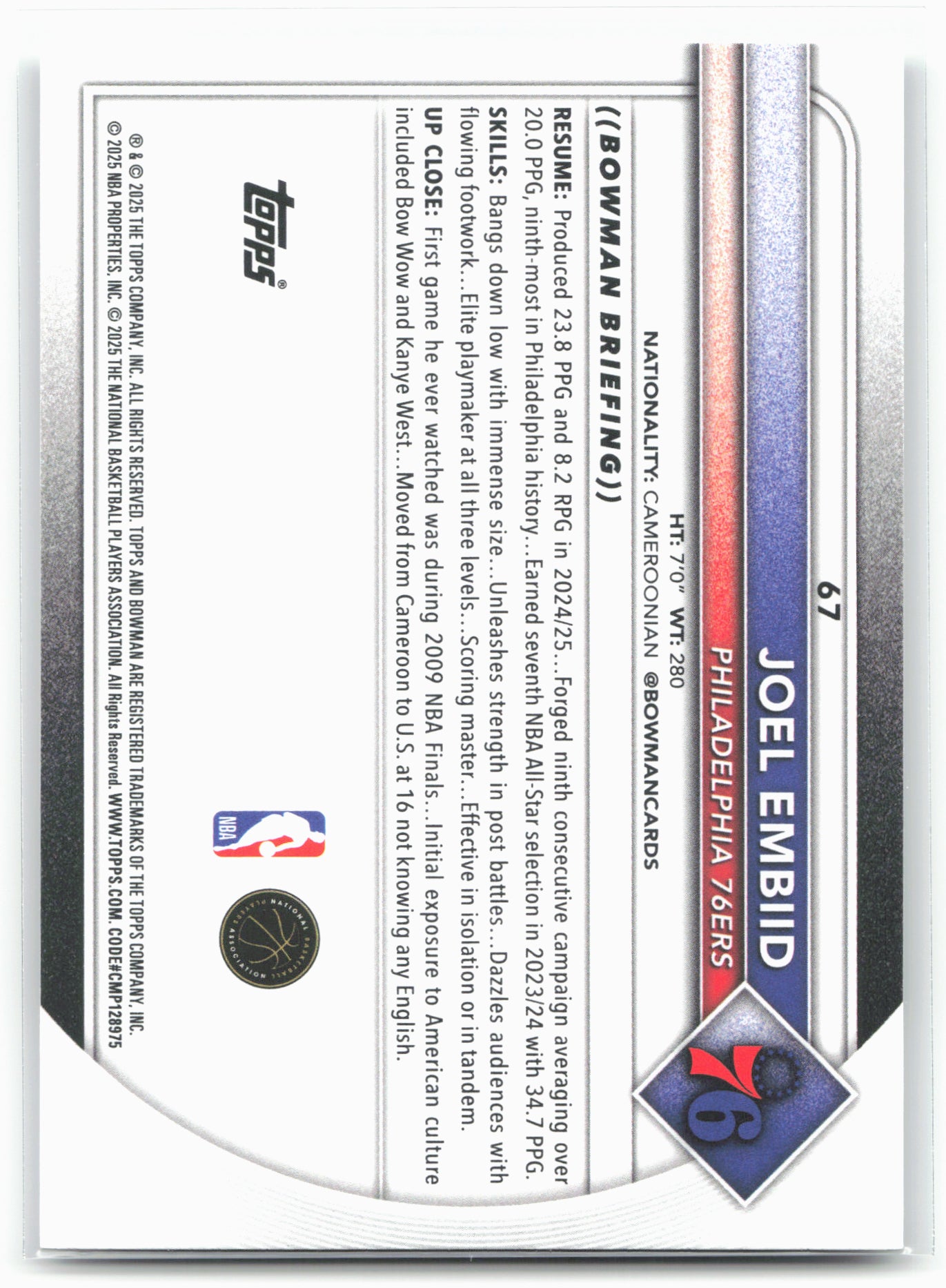 2025-26 Bowman #67 Joel Embiid