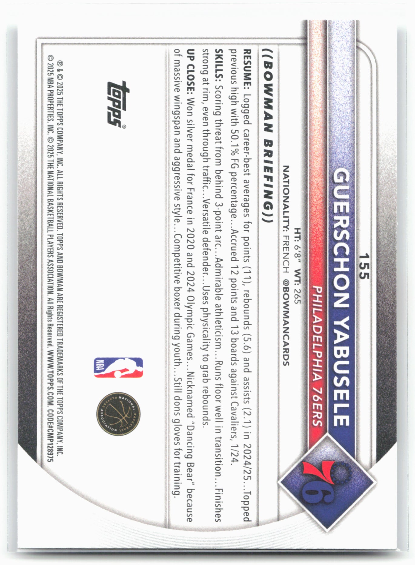 2025-26 Bowman #155 Guerschon Yabusele
