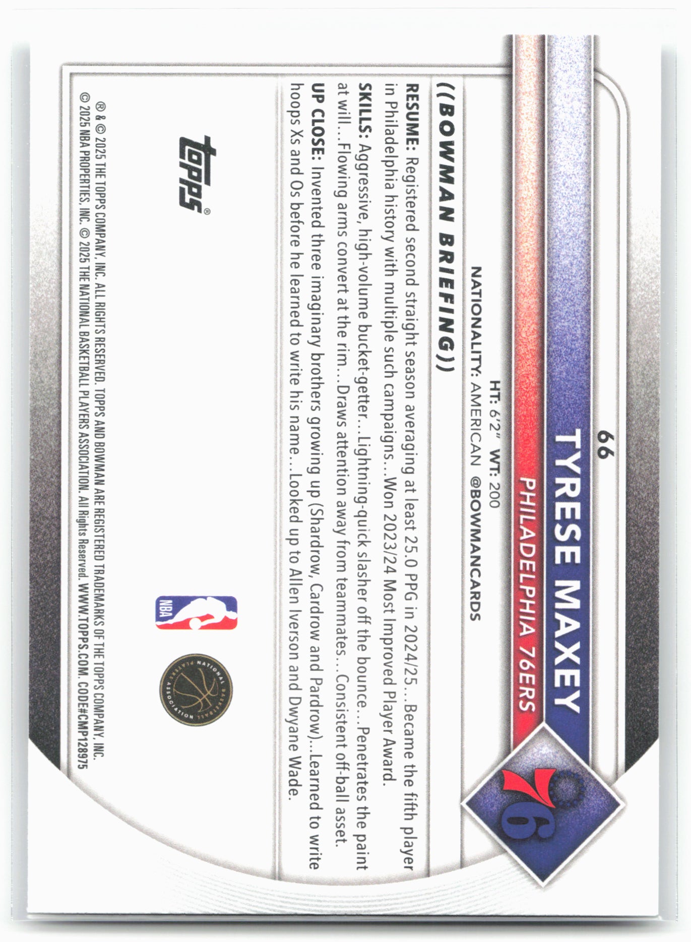 2025-26 Bowman #66 Tyrese Maxey