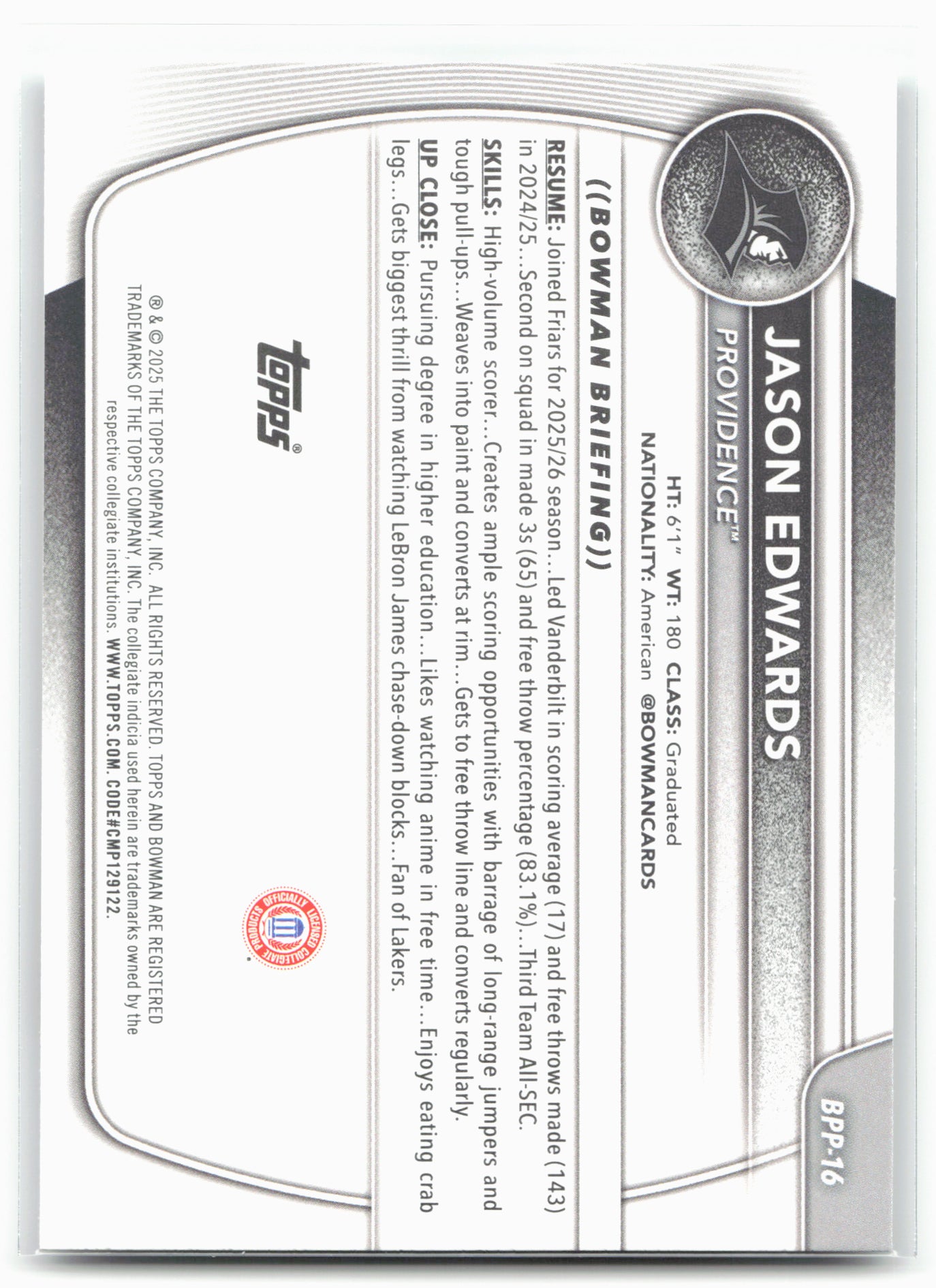 2025-26 Bowman #BPP-16 Jason Edwards Prospects