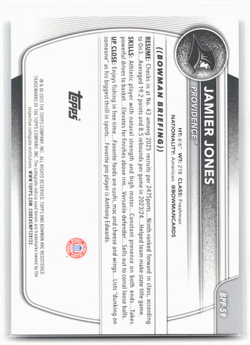 
2025-26 Bowman #BPP-59 Jamier Jones Prospects