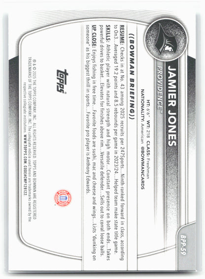 2025-26 Bowman #BPP-59 Jamier Jones Prospects 28009