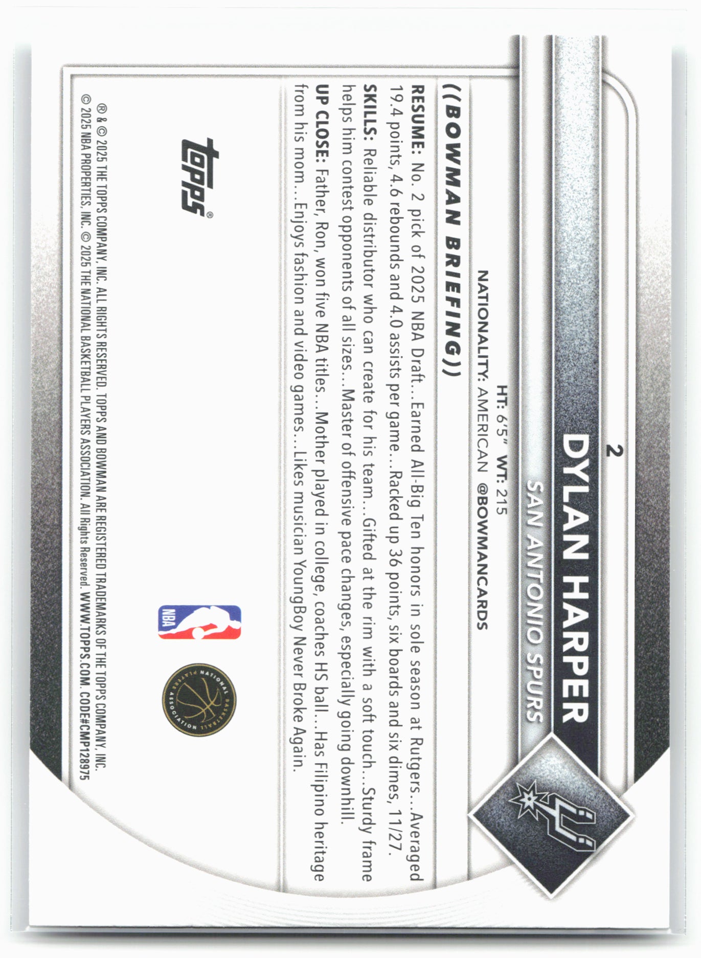 2025-26 Bowman #2 Dylan Harper
