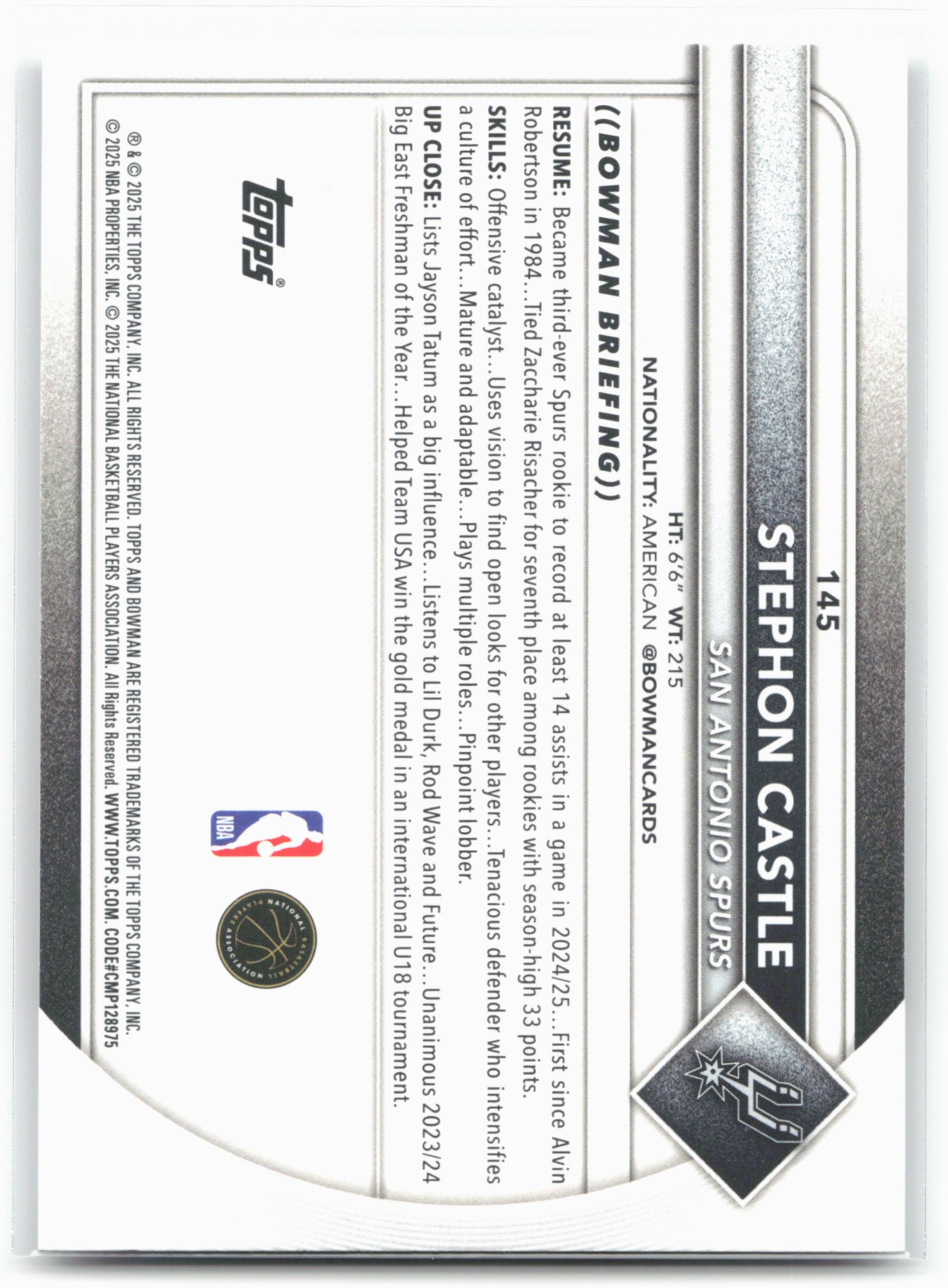 2025-26 Bowman #145 Stephon Castle