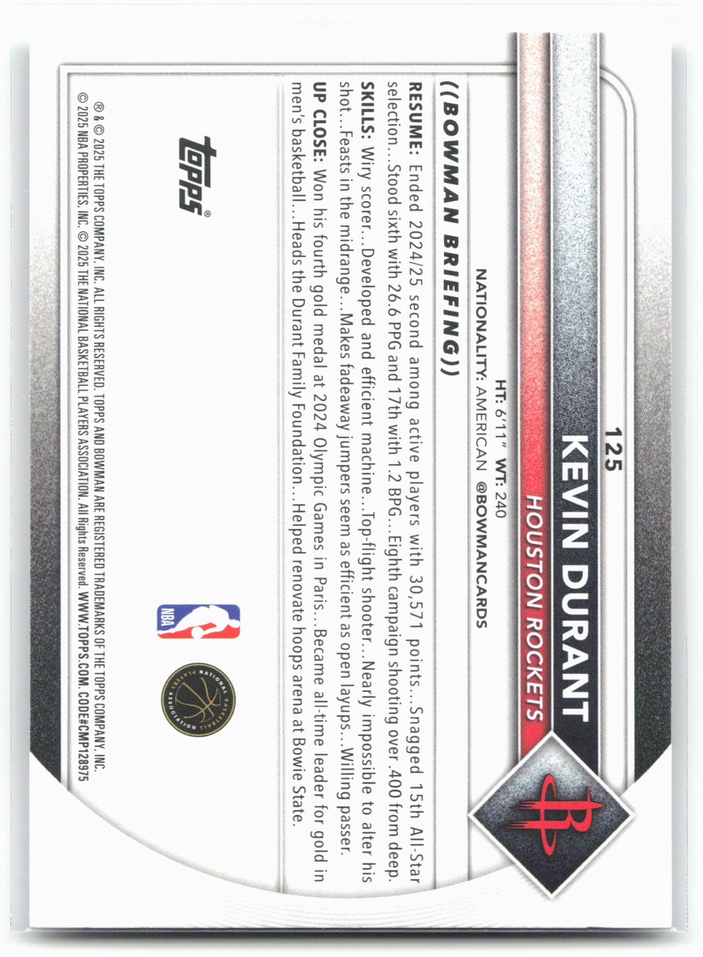2025-26 Bowman #125 Kevin Durant