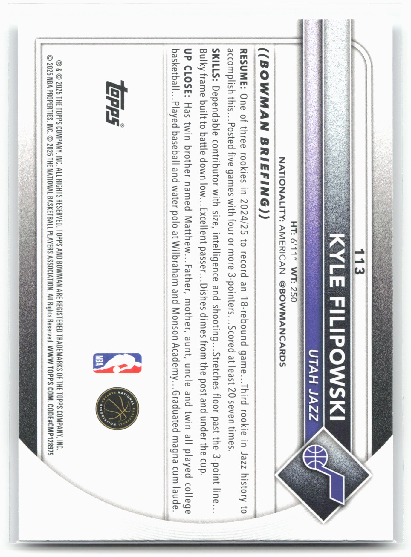 2025-26 Bowman #113 Kyle Filipowski