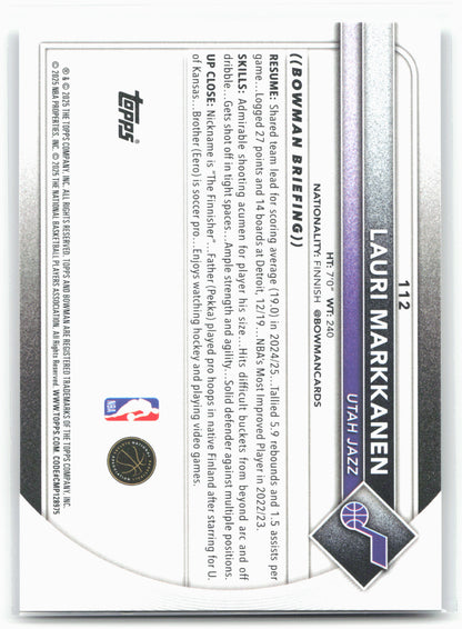 2025-26 Bowman #112 Lauri Markkanen