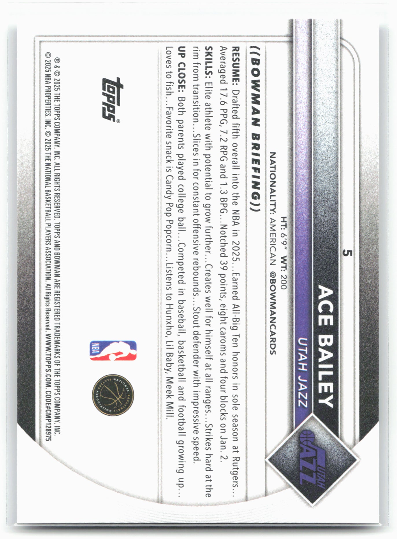 2025-26 Bowman #5 Ace Bailey