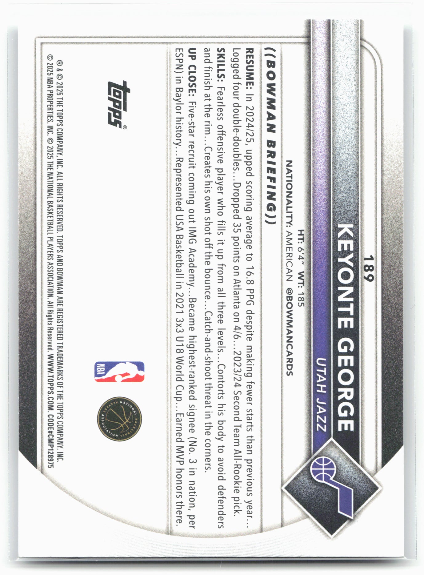 2025-26 Bowman #189 Keyonte George